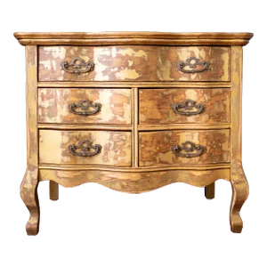 Italian Florentine Style Painted Gold Distressed Chest of Drawers