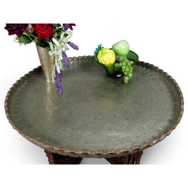 Oriental Islamic Engraved Copper Table Tray, 1930s For Sale - Image 6 of 17
