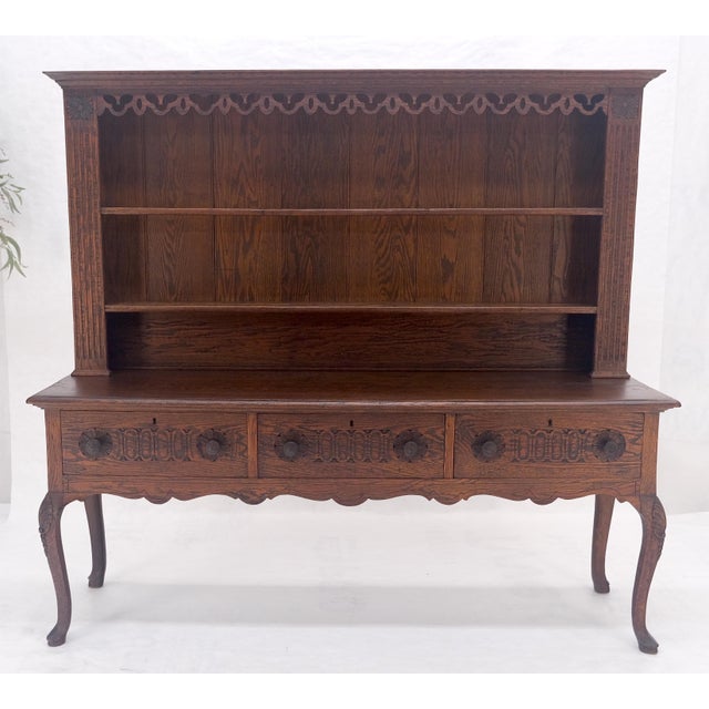 Fine Solid Carved Oak 3 Dove Tail Drawer Server Cupboard Credenza Sideboard MINT