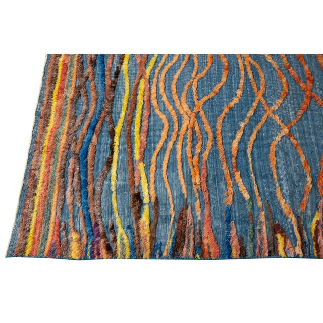 Blue Modern Moroccan Style Wool Rug With Allover Multicolor Abstract Design For Sale In New York - Image 6 of 7