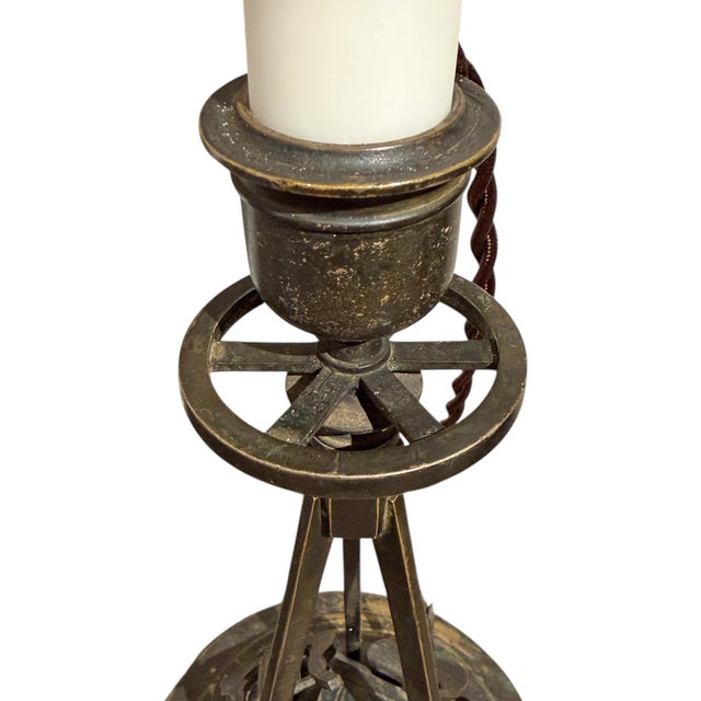 Pair of French Empire Bronze Fine Arts Candlestick Lamps For Sale - Image 12 of 13