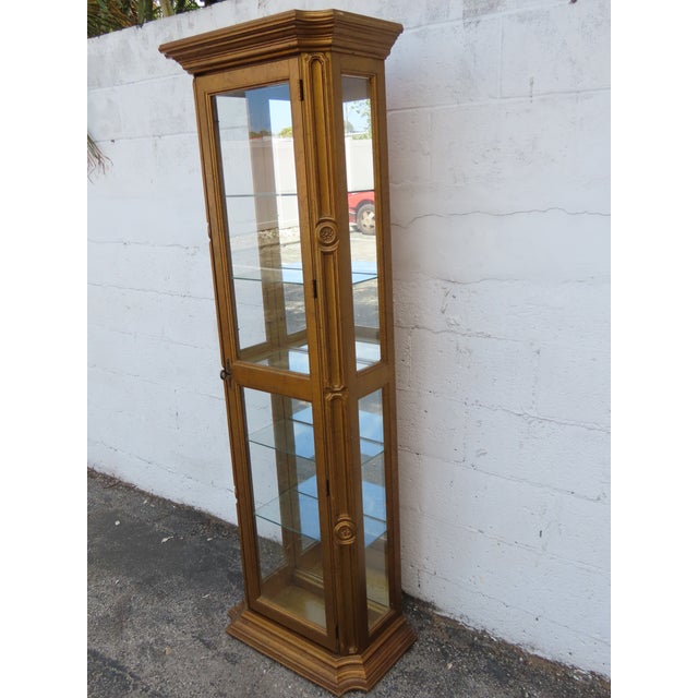 Hollywood Regency Tall Narrow Antique Gold Display Shelf Cabinet 6245 For Sale In Miami - Image 6 of 18