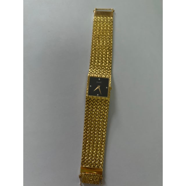 Piaget Black Diamond Dial 18 Karat Yellow Gold Mesh Design Vintage Estate Watch For Sale In Washington DC - Image 6 of 12