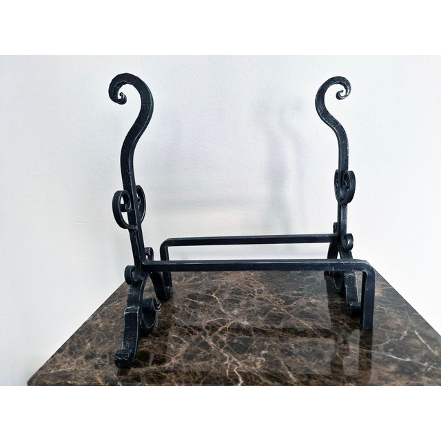 Pair of Handcrafted Italian Wrought Iron Fireplace Andirons For Sale In Dallas - Image 6 of 8