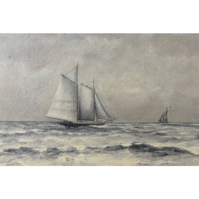 Greige Vintage Steely Seascape Painting on Board, Signed by the Artist, Circa Mid-20th Century For Sale - Image 8 of 14
