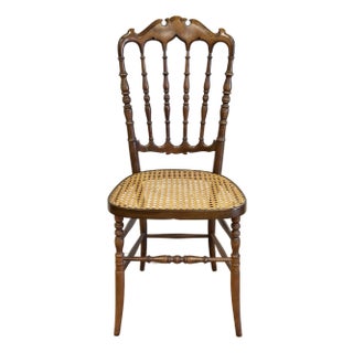 Vintage Chiavari Style Carved Wood Chair With Caned Seat For Sale