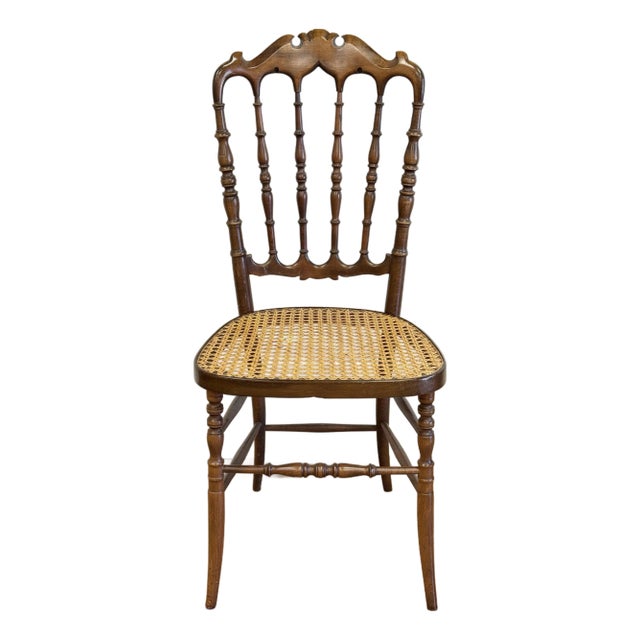 Vintage Chiavari Style Carved Wood Chair With Caned Seat For Sale