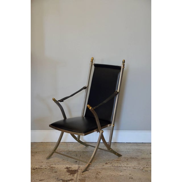 Traditional 1960s Vintage Maison Jansen Style Folding Campaign Armchairs- A Pair For Sale - Image 3 of 10