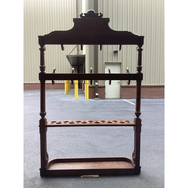 Wood Late 19th-Century Victorian Carved Wood Hall Tree & Umbrella Stand, Circa 1890 For Sale - Image 7 of 10