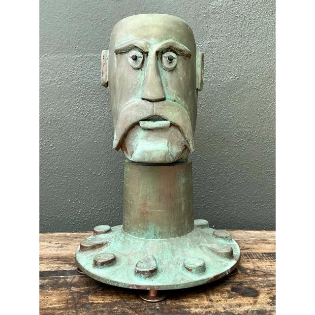 Late 20th Century Vintage Steampunk Patinated Resin Bust of Man For Sale - Image 5 of 14