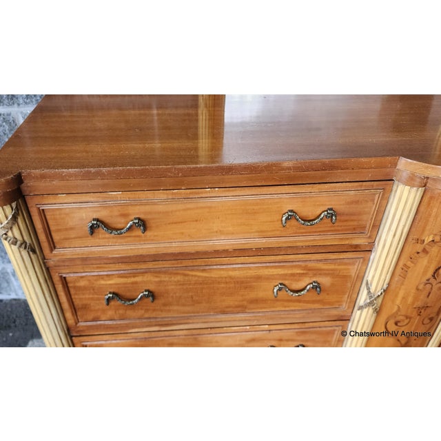 Antique French Neoclassical 1930s Inlaid Satinwood Mahogany Bedroom Dresser W/ Mirror For Sale - Image 11 of 16
