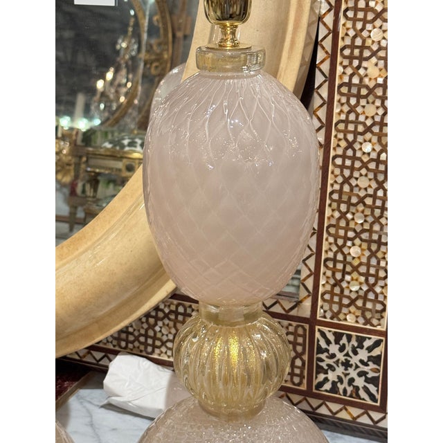 Murano Pink and Gold Glass Lamps - a Pair For Sale In Dallas - Image 6 of 6