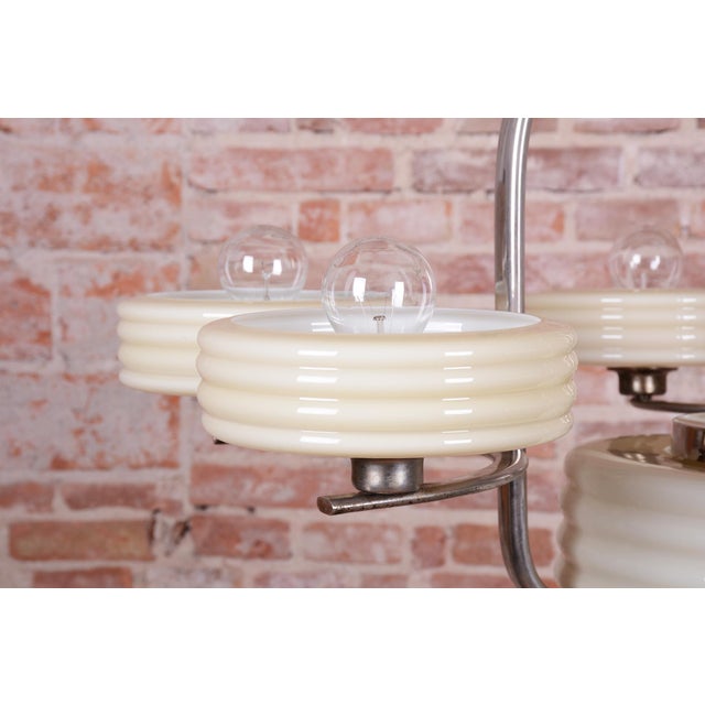 1920s Bauhaus Chandelier in Nickel-Plated Steel and Opaline Glass, Czech, 1920s For Sale - Image 5 of 14