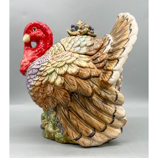 Ceramic Vintage Ceramic Turkey Cookie Jar With Berry Detail – Thanksgiving / Fall / Country Cottage For Sale - Image 7 of 15