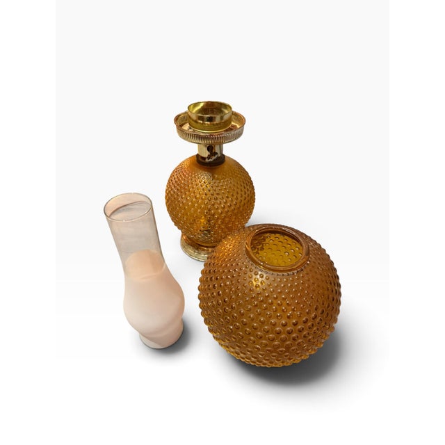 Mid 20th Century Vintage Amber Hobnail Double-Globe Gone With the Wind Parlor Lamp For Sale - Image 5 of 5