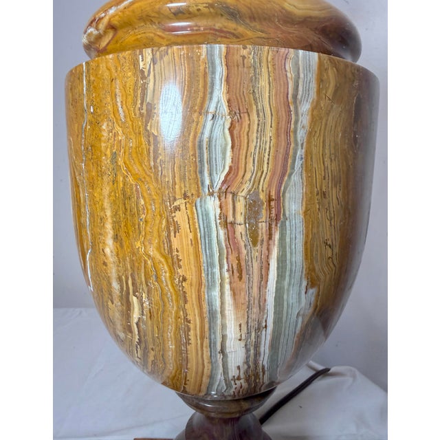 1980s Abstract Large Solid Heavy Brown Purple Green Onyx Stone Electric Table Lamp Light For Sale - Image 16 of 16