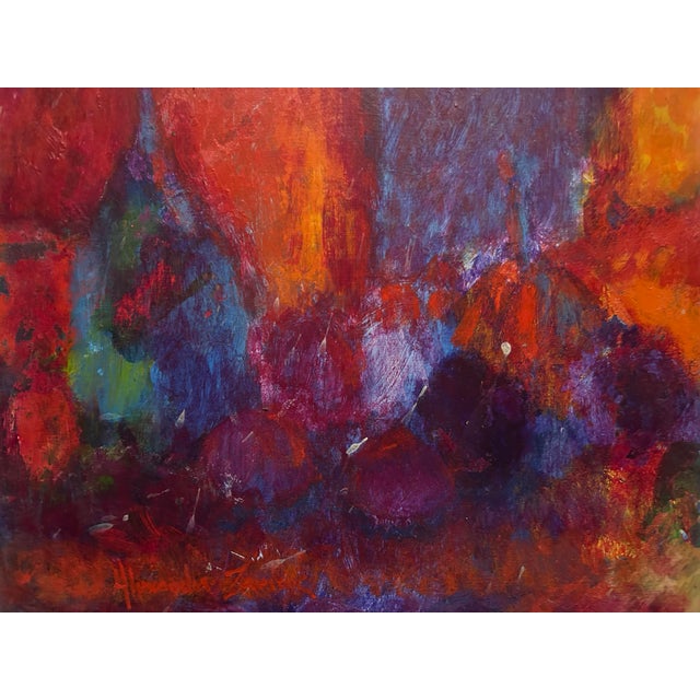 Abstract Vintage Vibrant Abstract Still Life Oil Painting in Wood Frame For Sale - Image 3 of 8