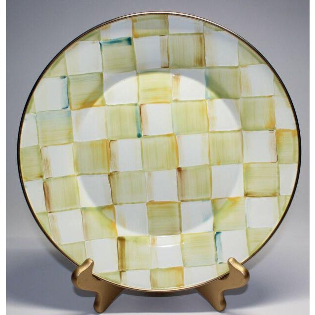 Set of 4 NEW Mackenzie Childs Parchment Check Salad Dessert Appetizer Enamel 8" Plates - More Available & Many Matching...