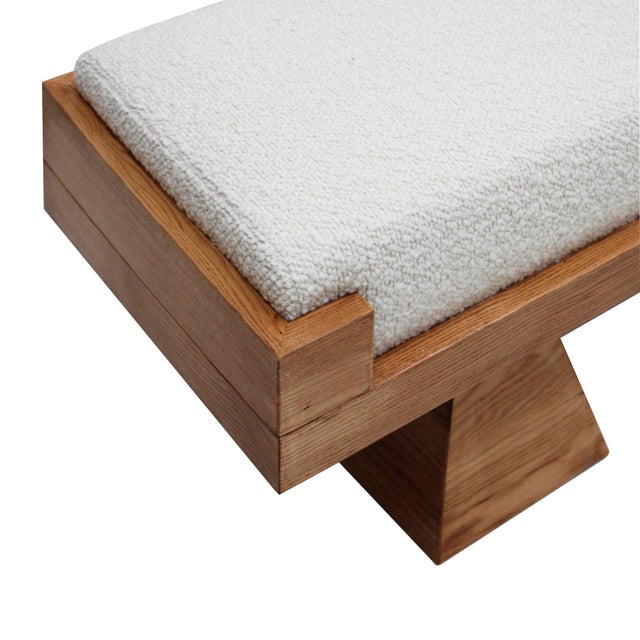 Wood Italian Brutalist Bench in Oak and Wool Bouclé, 2000s For Sale - Image 7 of 11