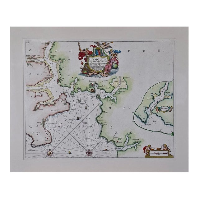 Plymouth, England: A Hand-Colored 17th Century Sea Chart by Captain Collins For Sale