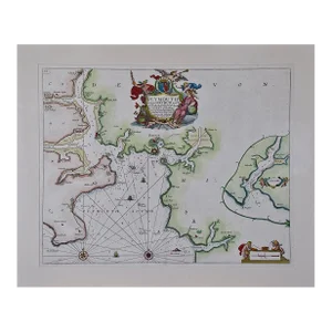 Plymouth, England: A Hand-Colored 17th Century Sea Chart by Captain Collins