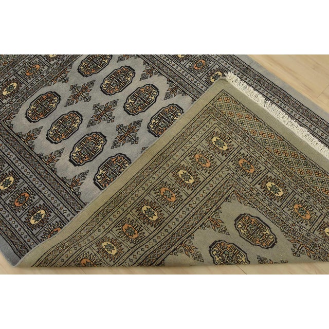 Bokhara Rug 4′ X 6’3” Gray Wool Tribal Hand-Knotted Oriental Carpet For Sale - Image 10 of 11