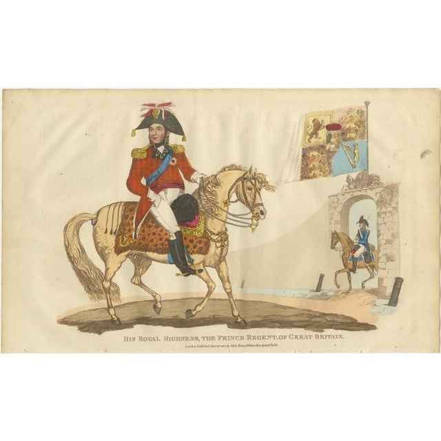 Hollywood Regency Richard Evans, The Prince Regent on a Leopard Skin Saddlecloth with the Royal Standard, 1815, Engraving For Sale - Image 3 of 8