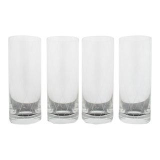 Tiffany & Co Crystal Etched Diamond Criss Cross Water Glass Tumbler Set of 4 For Sale