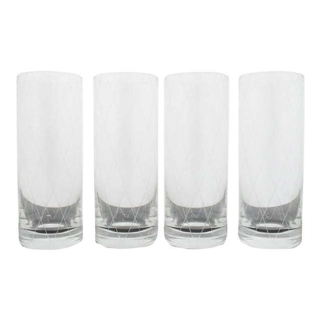 Tiffany & Co Crystal Etched Diamond Criss Cross Water Glass Tumbler Set of 4 For Sale
