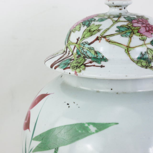 Antique Chinese Famille Rose Porcelain Ginger Jar With Lotus Pond and Water Lily Motif For Sale - Image 11 of 17