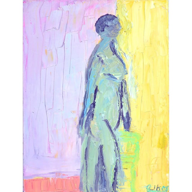 Fantastic figurative and color field painting by Northern California artist Arthur Krakower (American 1921-2009). C. 2008....