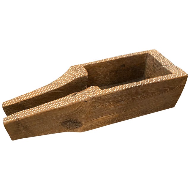 Beautiful aged teak wood container originally used to store rice. We have added the shell inlay by hand to the top...