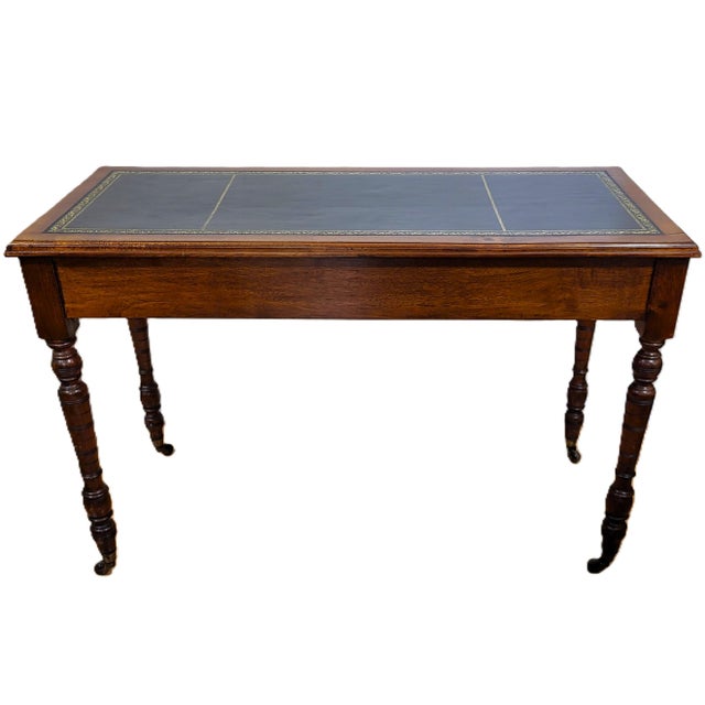 19th C English Victorian Carved & Gilt Tooled Leather Top Library Table Desk For Sale In New York - Image 6 of 17