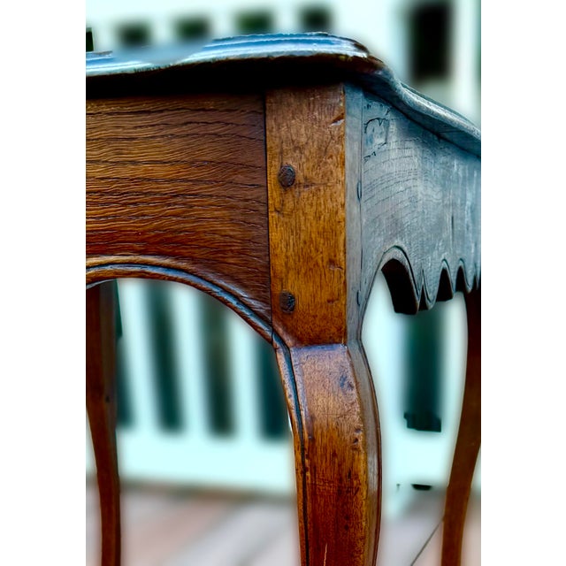 Wood Antique Tiger Oak Table With Scalloped Apron For Sale - Image 7 of 11
