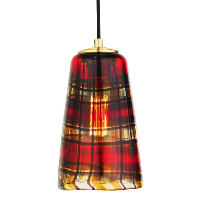 Tartan Pendant in Amber in Brass For Sale