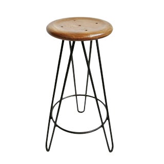 Vintage Teak Frisbee Bar Stool For Sale