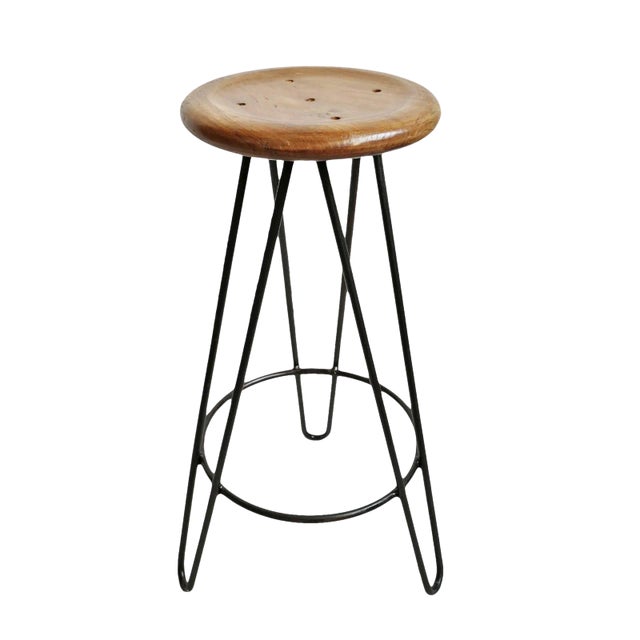 Vintage Teak Frisbee Bar Stool For Sale