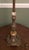 Vintage Victorian Revival Table Lamp Heavy Brass Stone Base Amber Fringe Shade For Sale - Image 10 of 16