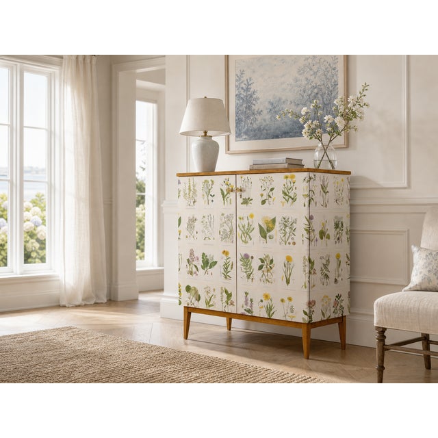 Vintage cabinet covered with illustrations ´Nordens Flora`by C.A.M Lindman, the same illustrations Josef Frank used when...