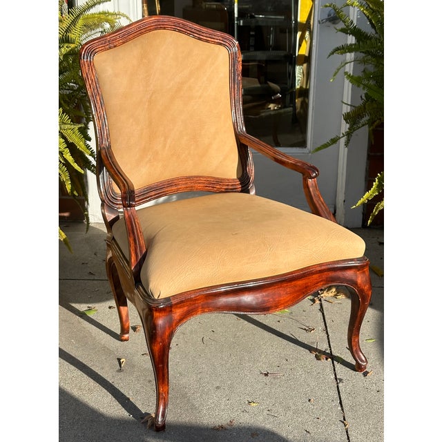 Nancy Corzine Tropez French Mahogany & Leather Fauteuil Arm Chair For Sale - Image 4 of 6