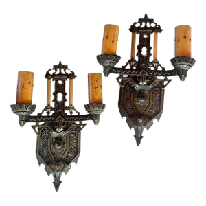 1930s Art Deco Iron and Brass With Bamboo Sticks, Original Patina