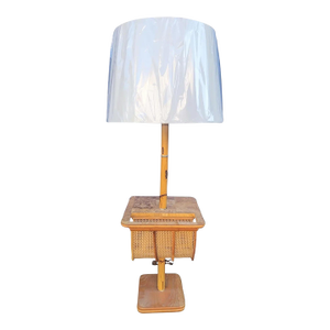 Vintage Mid Century Modern Bamboo Faux Burl Wood Magazine Rack Floor Lamp