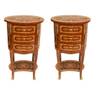 French Louis XVI Revival Marquetry Nightstands, Set of 2 For Sale