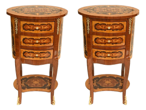 French Louis XVI Revival Marquetry Nightstands, Set of 2