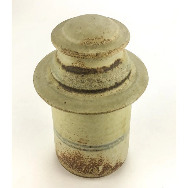 Folk Art Vintage Artisan Pottery Studio Hand Crafted Covered Storage Container For Sale - Image 3 of 6