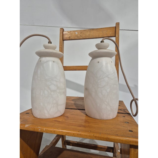Cream Vintage Alabaster Pendant Lamps, 1970s, Set of 2 For Sale - Image 8 of 12
