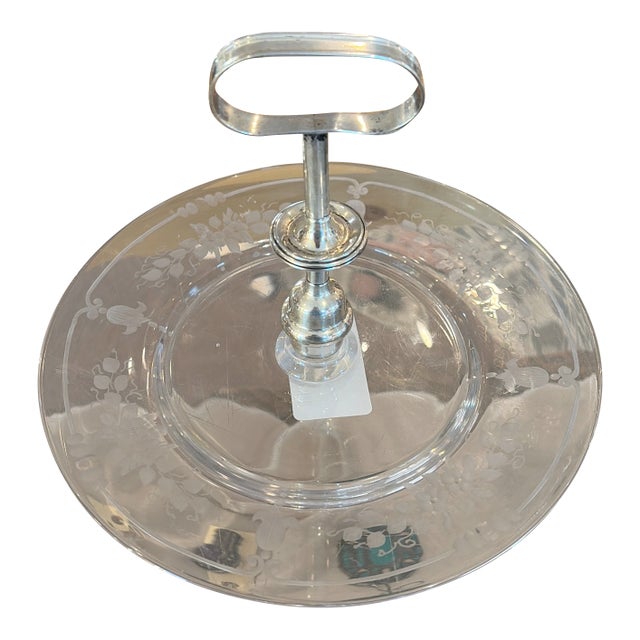 Early 20th Century Signed Hawkes Etched Glass and Sterling Petitfour Server For Sale