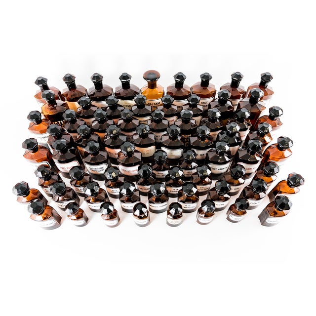 Vintage Amber Pharmacy Bottles, 1960, Set of 67 For Sale - Image 9 of 13