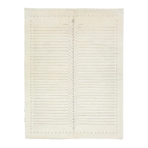 Modern Ivory Moroccan Style Wool Rug With Minimalist Design in Ivory