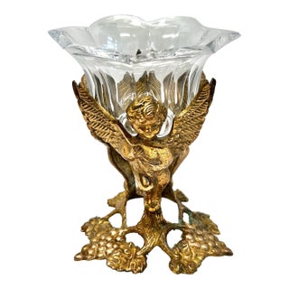 Vintage Brass Cherub Pedestal Decorative Bowl For Sale